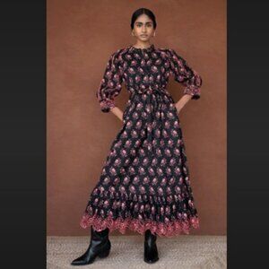 NWT Banjanan Floral Print Eyelet Detail Betty Dress Butti Dusk Size Large